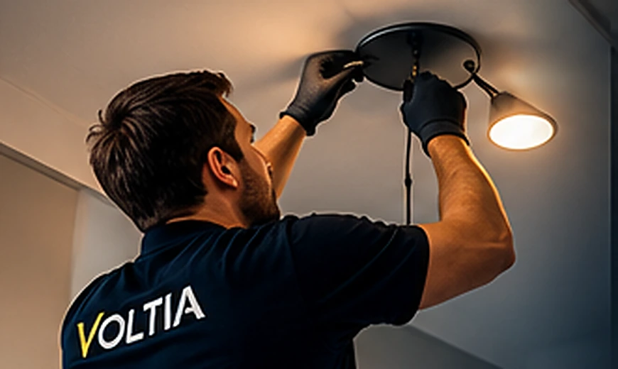 Profesional instalando una luminaria en el techo